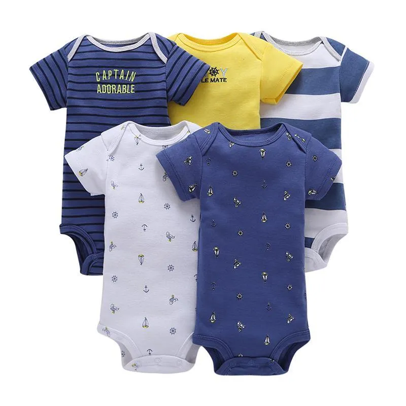 Ahoy, Little Sailor! - 5 Piece Navy Romper Set