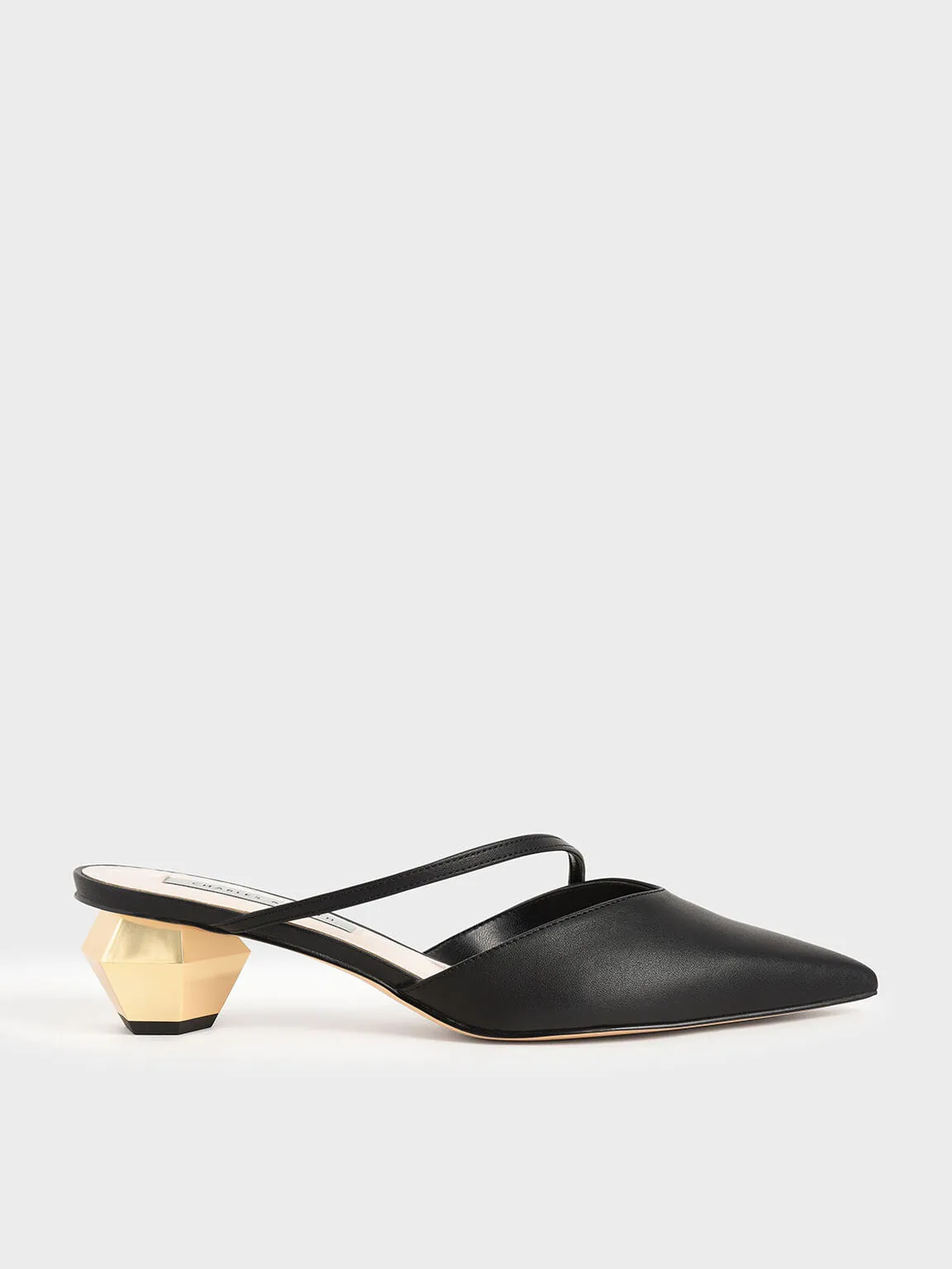 Asymmetric Strap Chrome Heel Mules