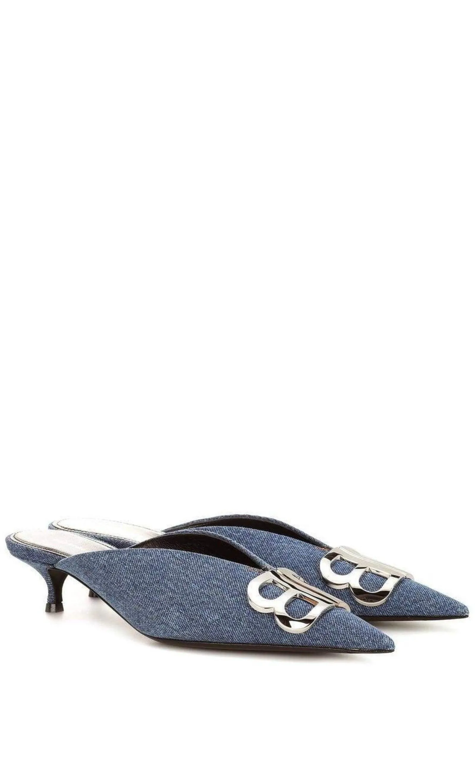 BB Denim Kitten-Heel Mules