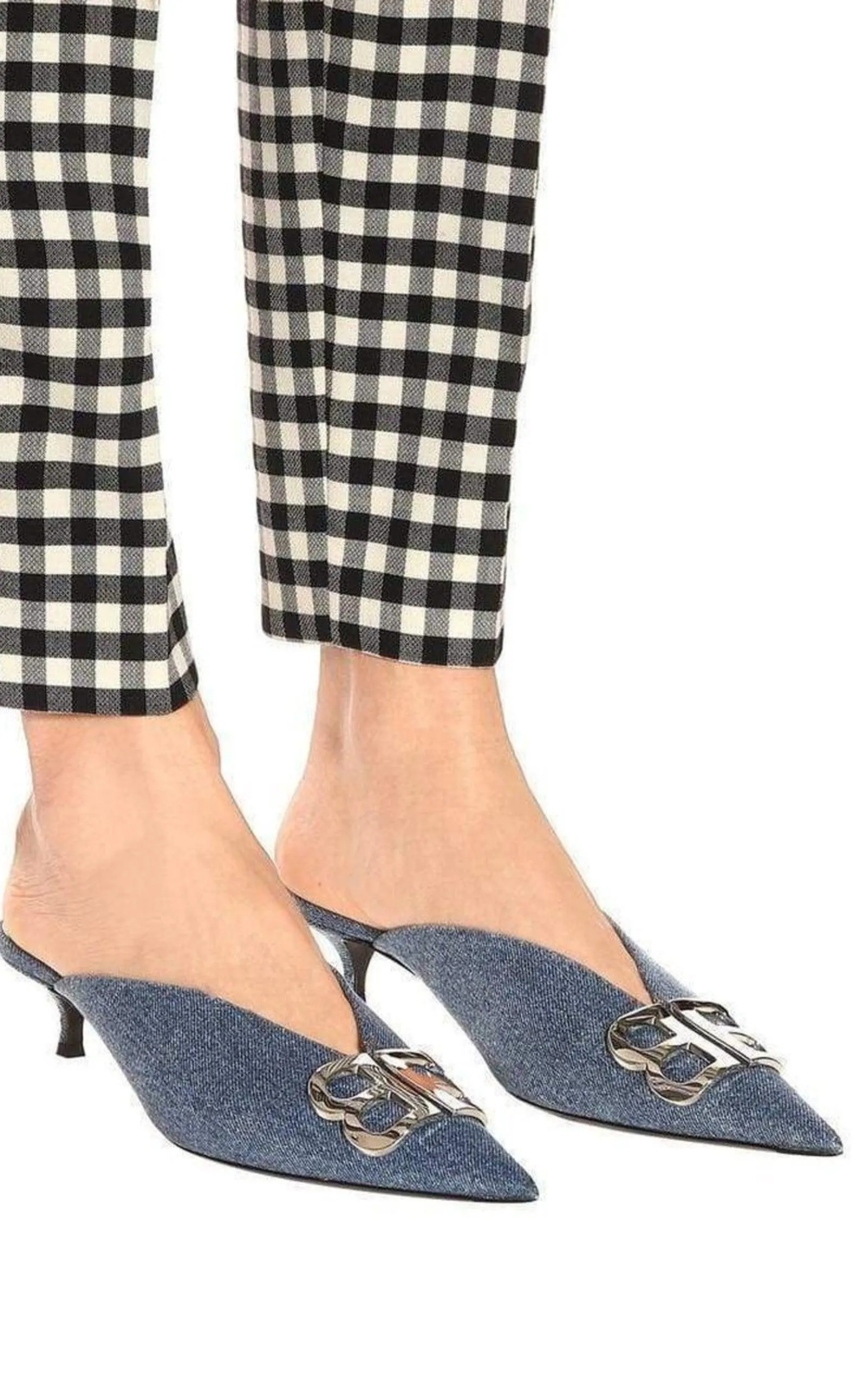 BB Denim Kitten-Heel Mules