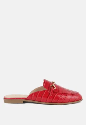 Begonia Buckled Faux Leather Croc Mules