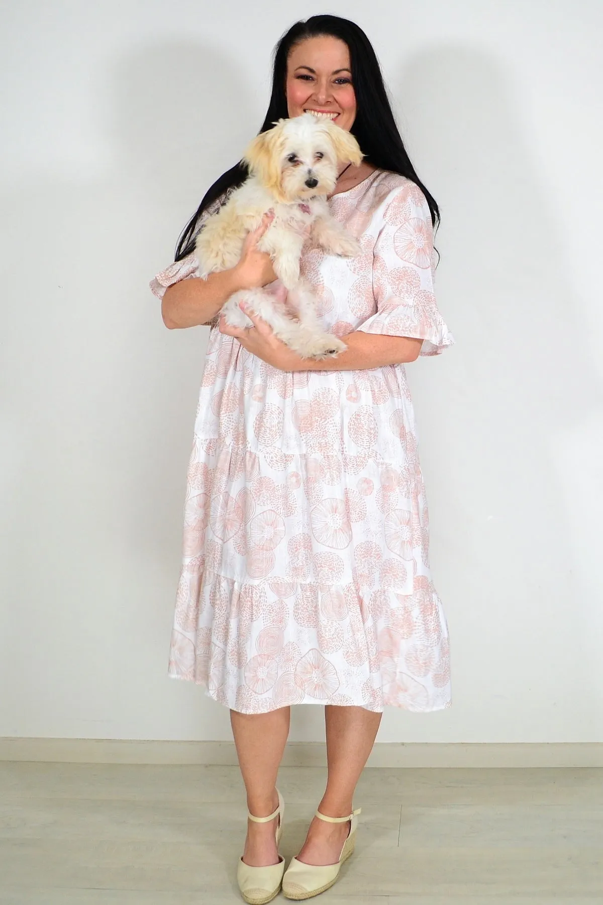 Beige Circles Tiered Tunic Dress