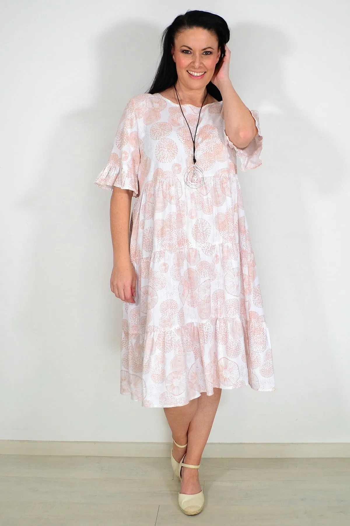 Beige Circles Tiered Tunic Dress