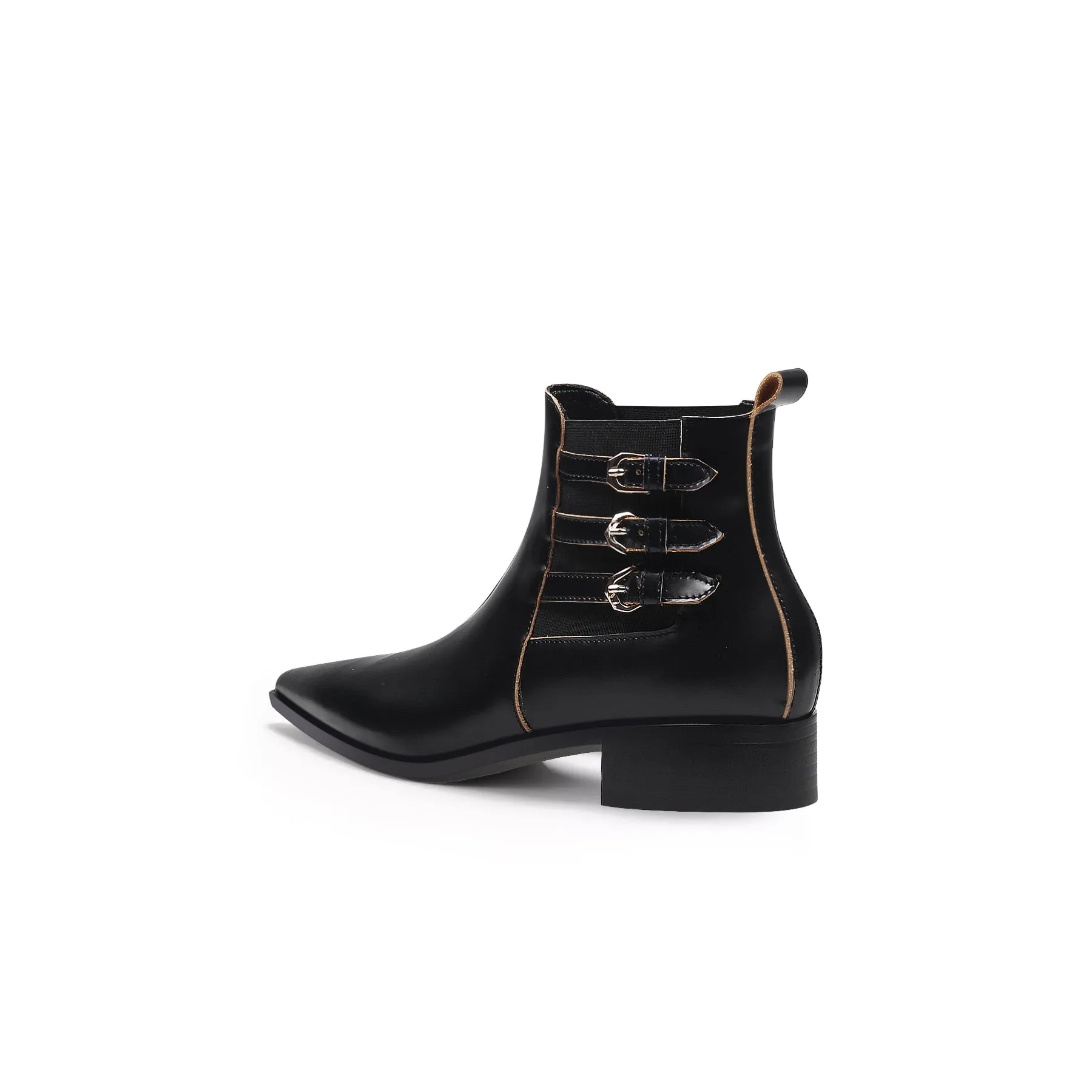 Black Leather Boots with Side Buckles