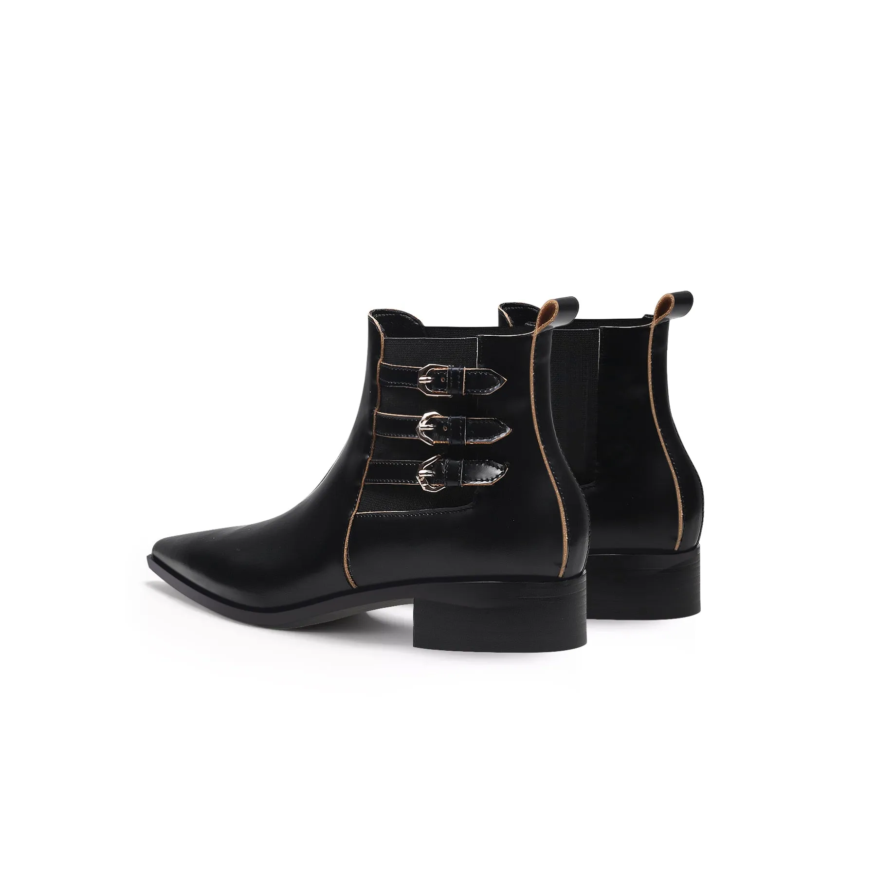 Black Leather Boots with Side Buckles