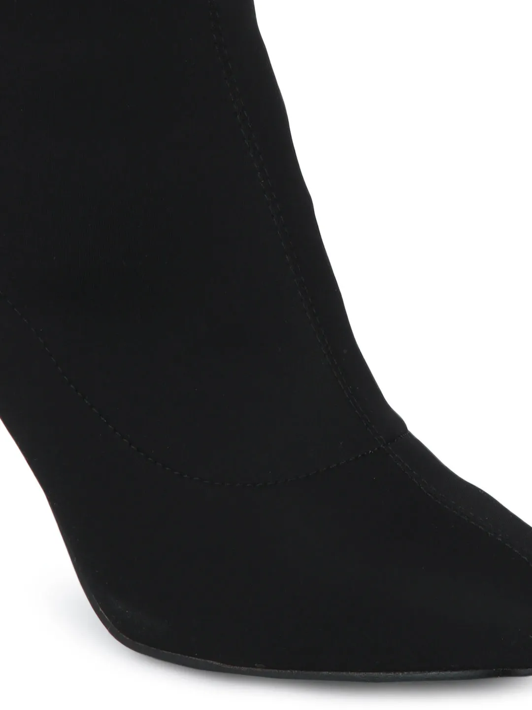 Black Lycra Slim Heel Ankle Boots