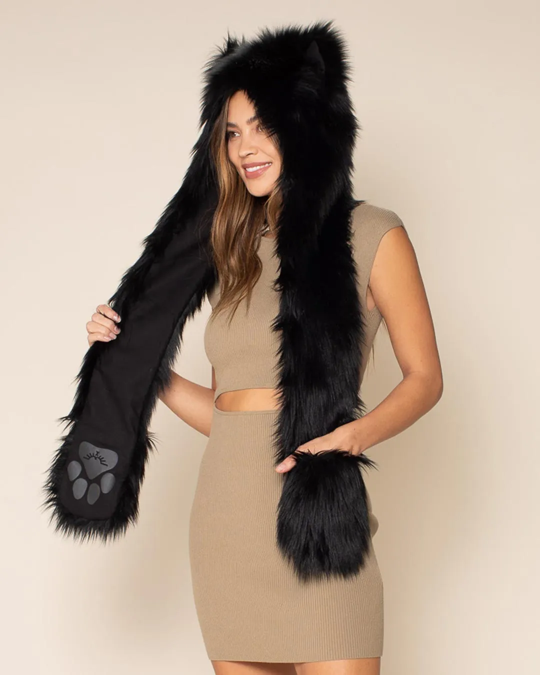 Black Wolf Faux Fur Hood | Women's