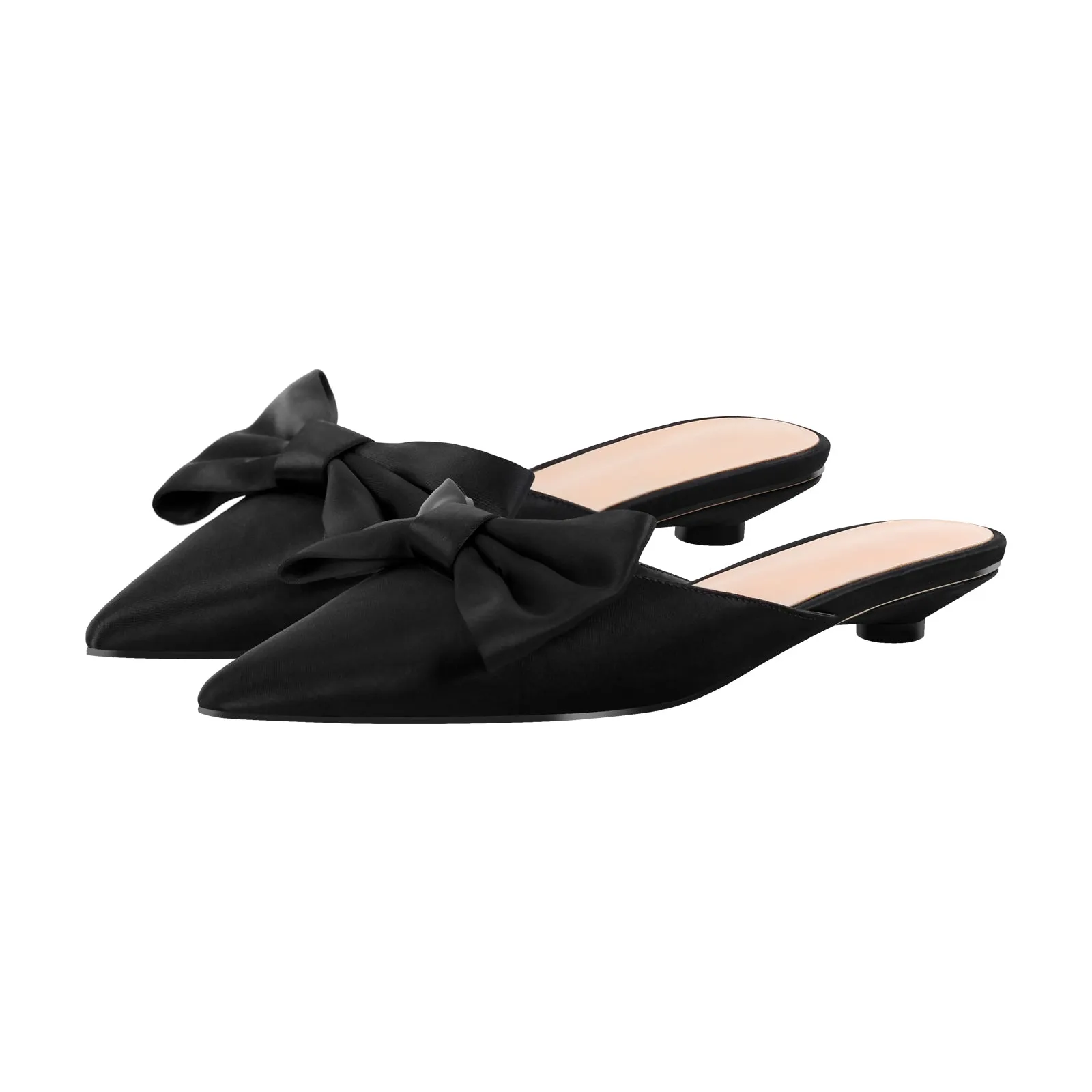 Bow Pointed Toe Mules Round Heel Flats