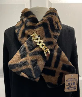 Brown/Black Fendi Look Faux Fur Scarf