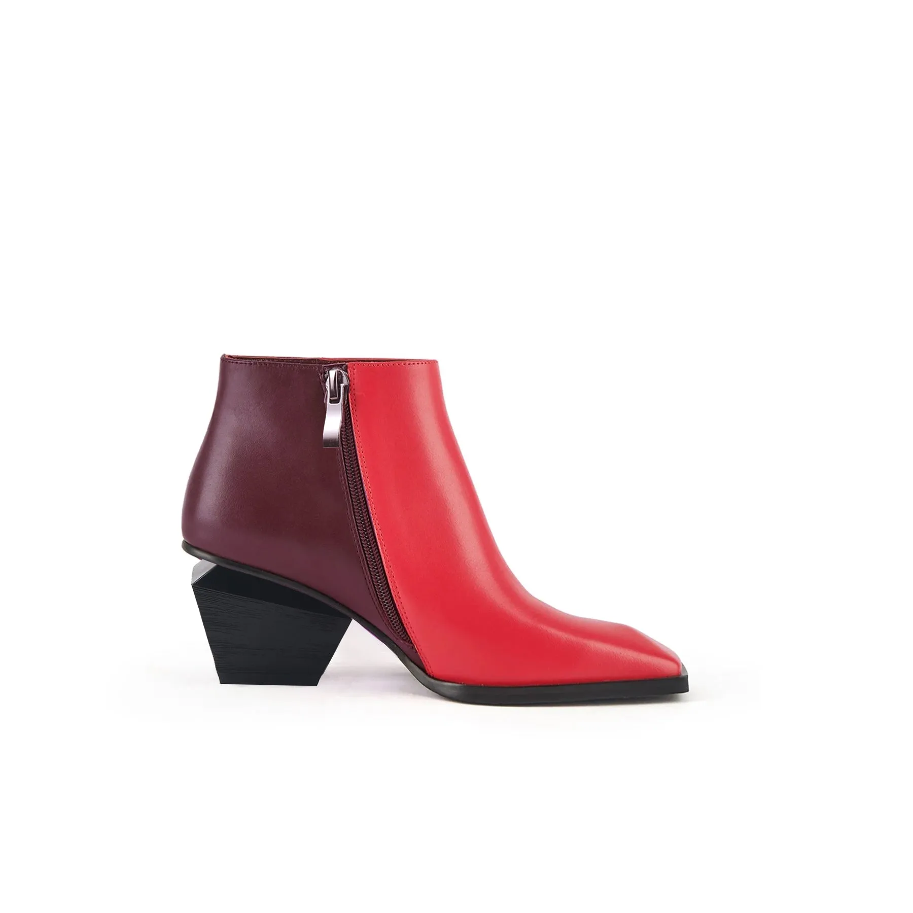 Color Block Low Ankle Leather Boots