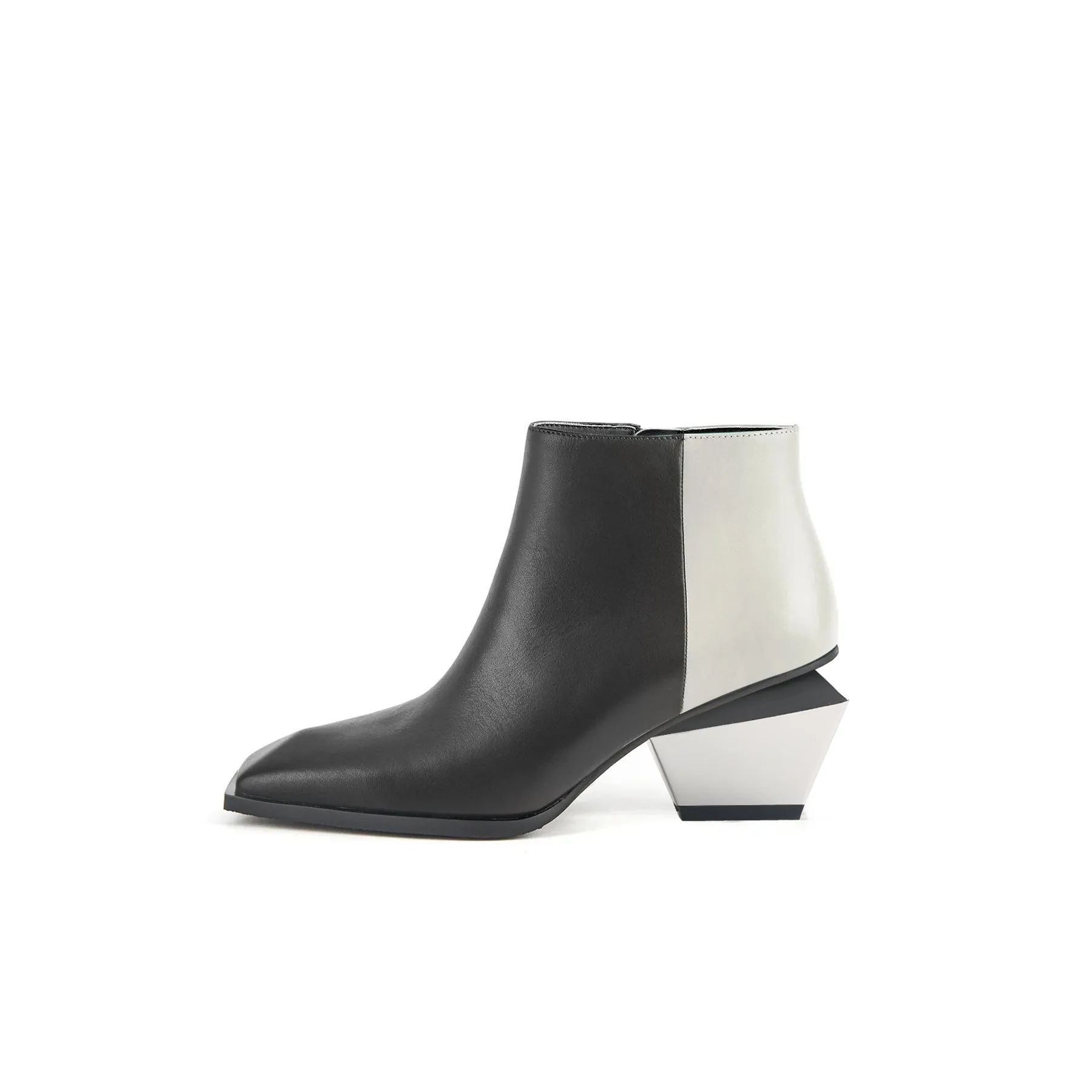 Color Block Low Ankle Leather Boots