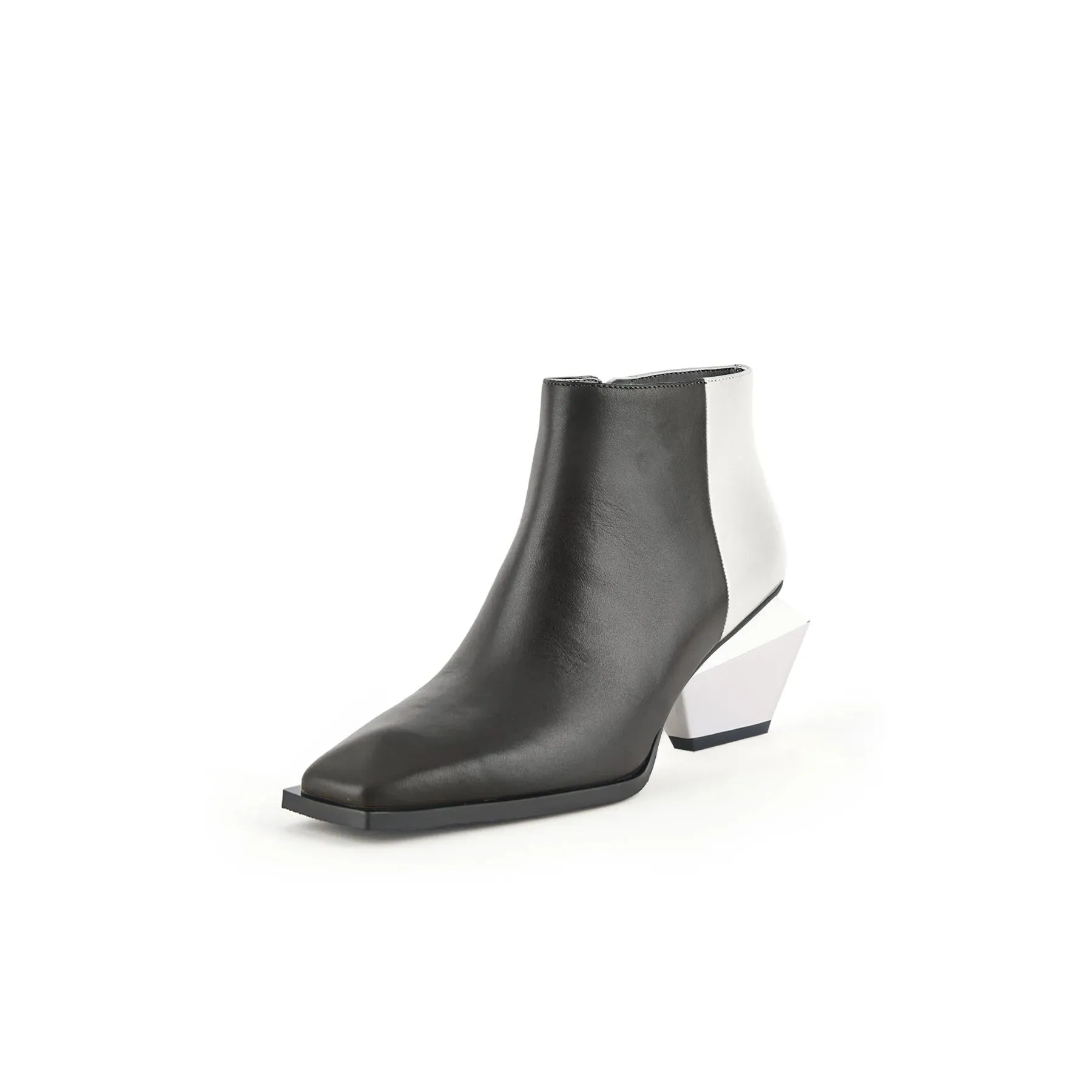 Color Block Low Ankle Leather Boots