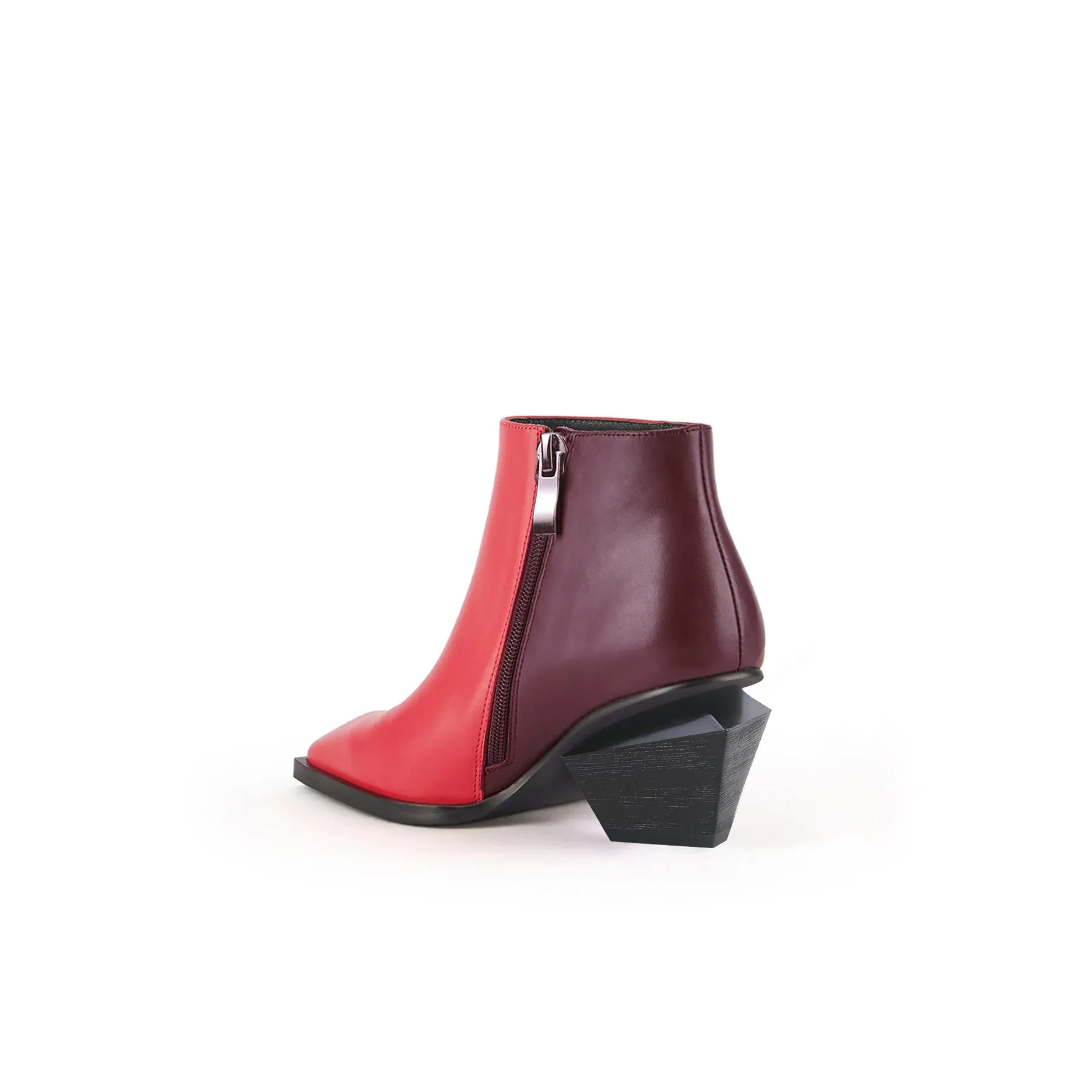 Color Block Low Ankle Leather Boots