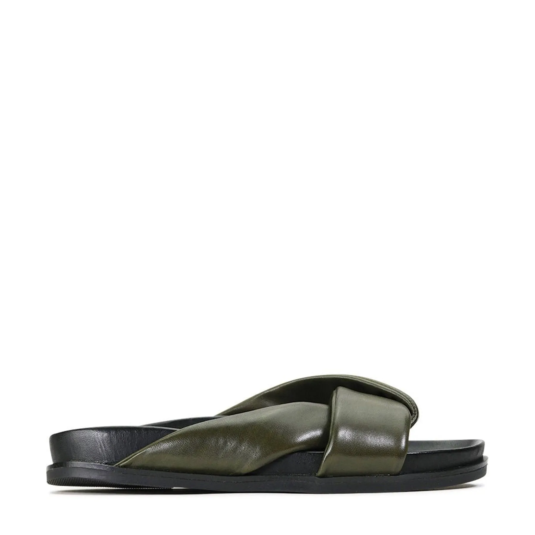 CROSS LEATHER SLIDE SANDALS