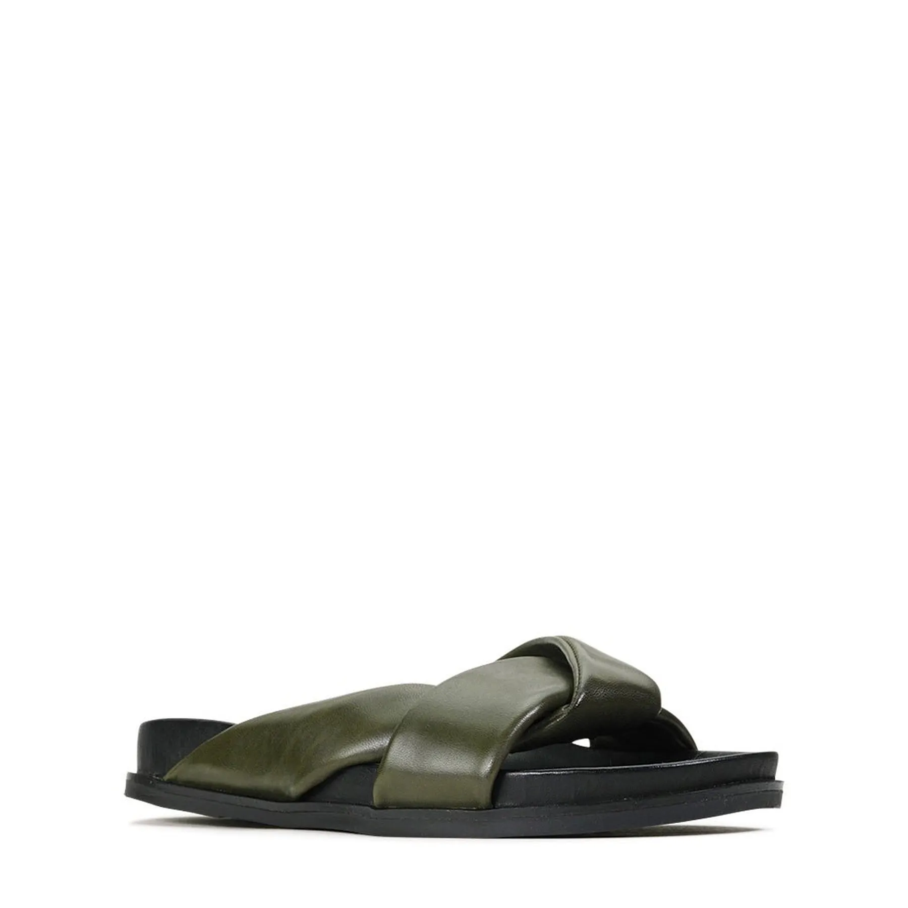 CROSS LEATHER SLIDE SANDALS