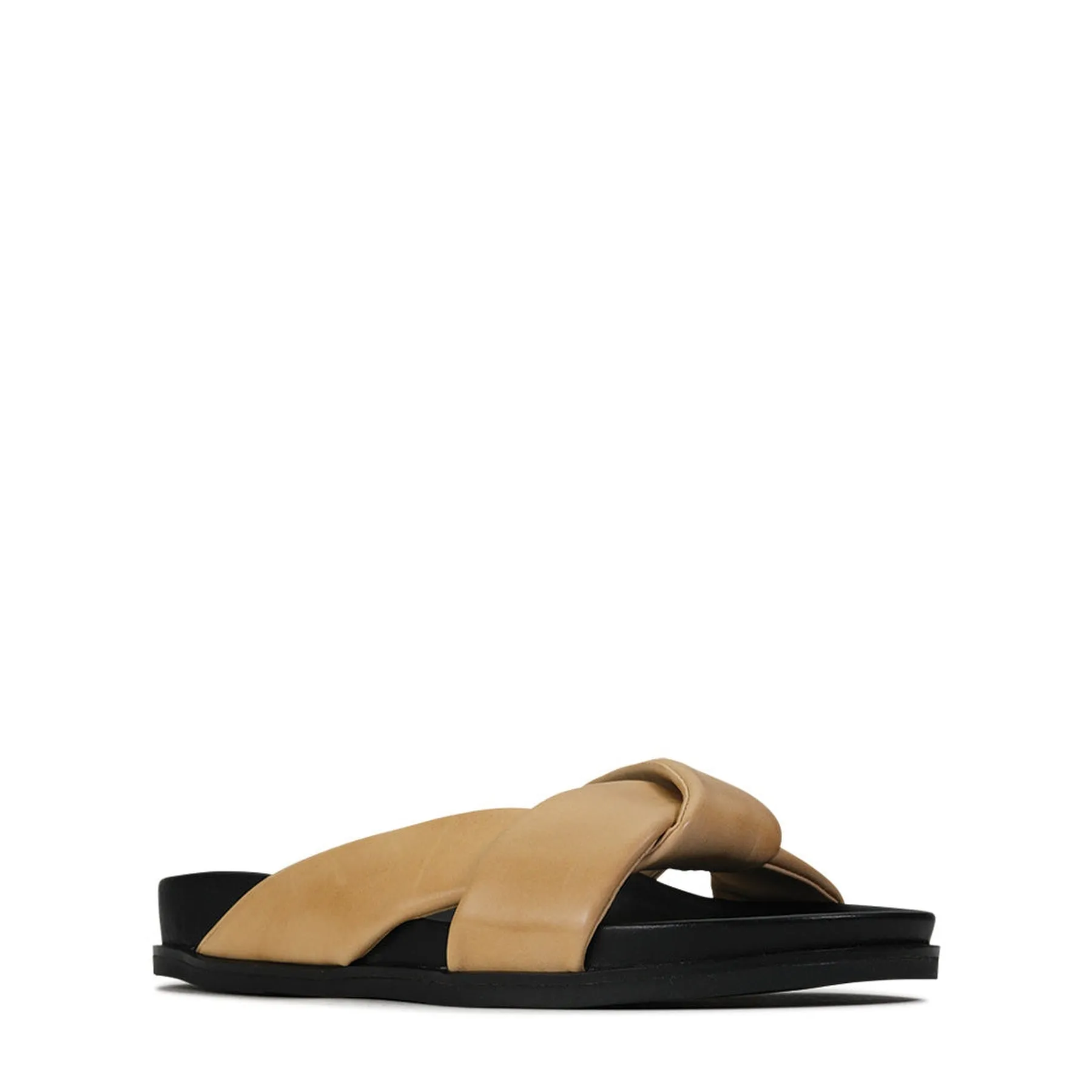 CROSS LEATHER SLIDE SANDALS