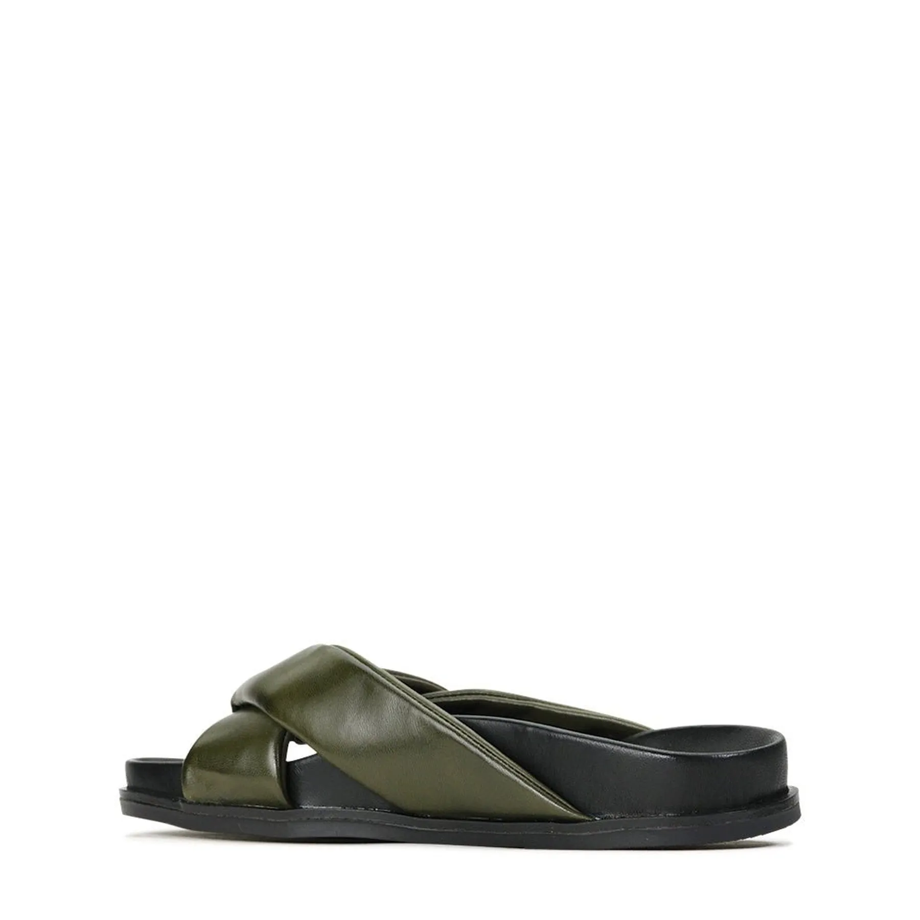 CROSS LEATHER SLIDE SANDALS