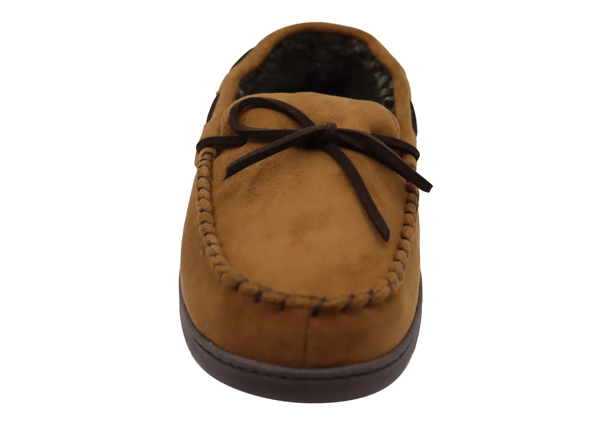 Dearfoams Mens Toby Microsuede Moccasin With Whipstitch & Tie Slippers