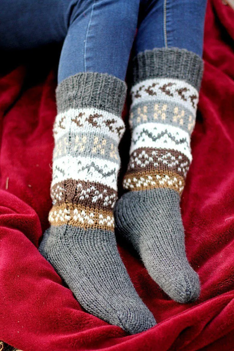 Deluxe Hand Knit Patterned Long Alpaca Socks