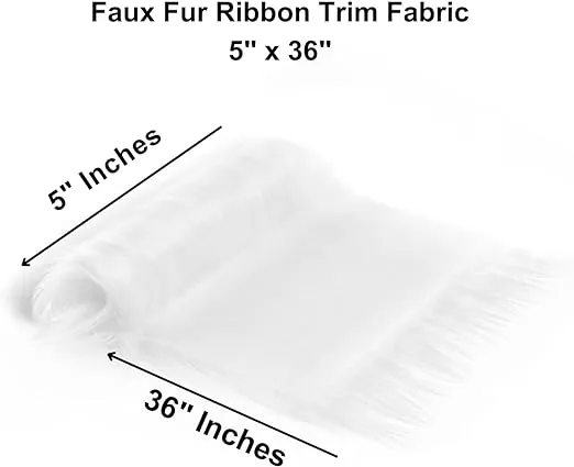 FabricLA Faux Fur Ribbon Trim Fabric - 5" Wide x 36" Long (3 FT) - Soft Christmas Fur Great for Crafting, Sewing, and Decorating - White