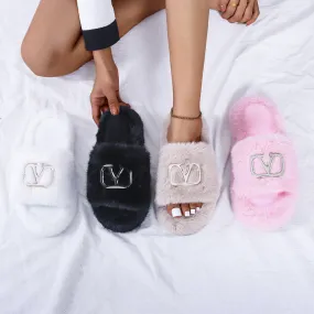 Fashion Letter Buckle Plush Slippers（HPSD183）