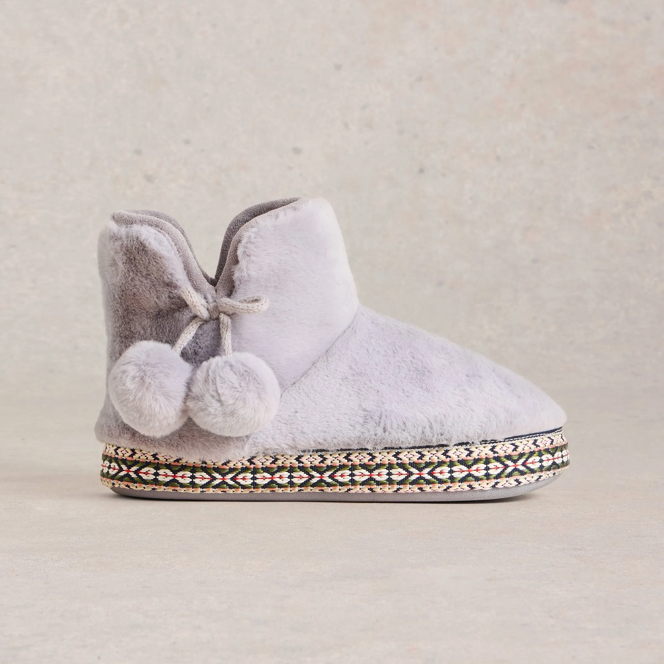 Faux Fur Bootie Slipper - Mid Grey