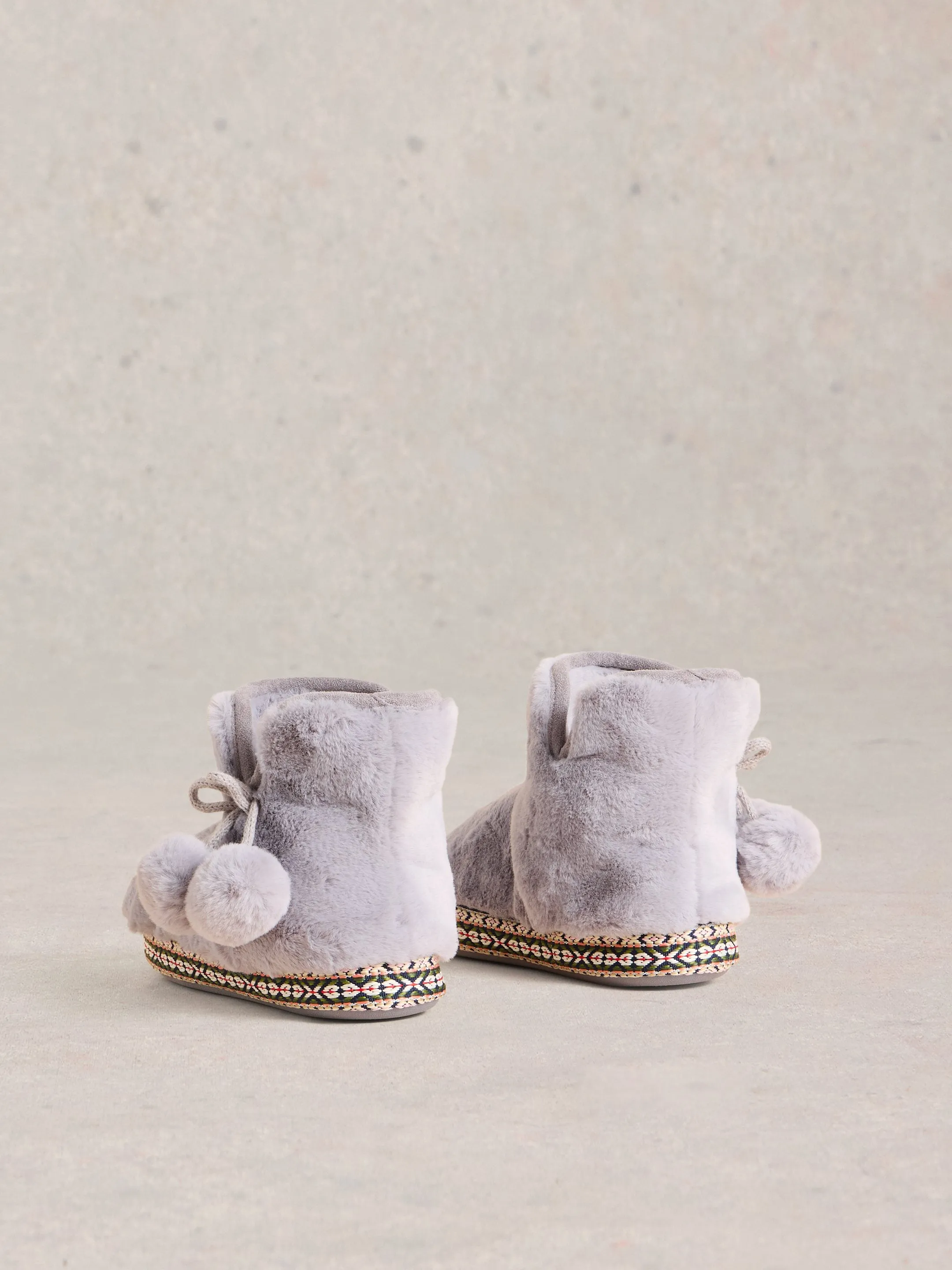 Faux Fur Bootie Slipper - Mid Grey