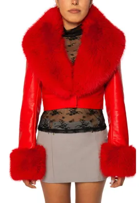 GISELE CROP FAUX FUR AND LEATHER JACKET