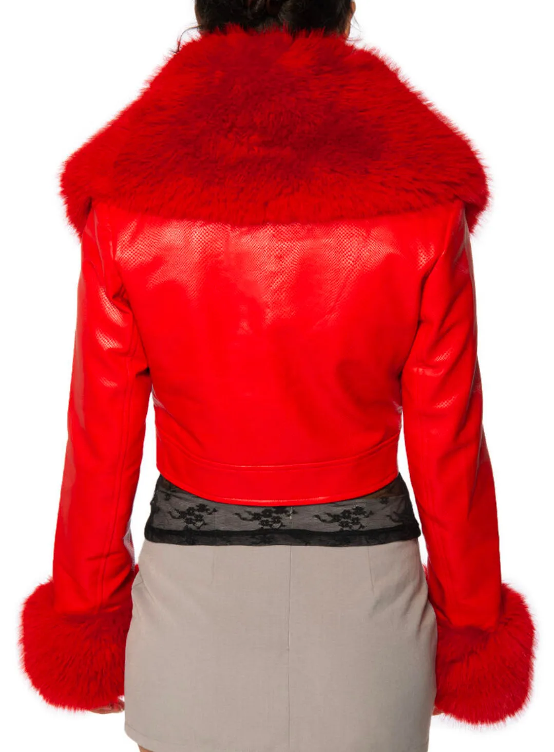 GISELE CROP FAUX FUR AND LEATHER JACKET