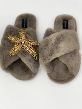 Gold Star Cross Slipper Brown