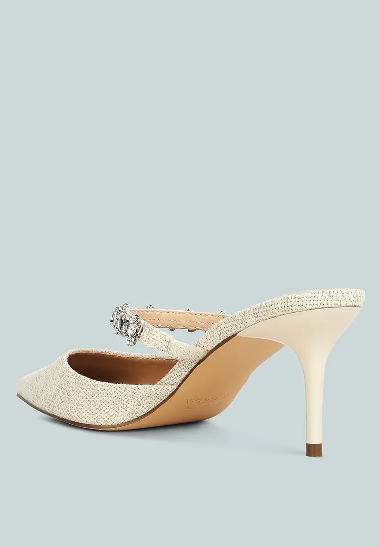 Greta Diamante Embellished Kitten Heel Mules