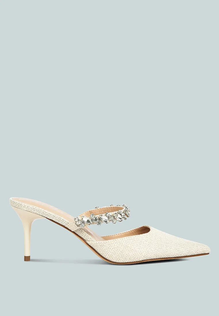 Greta Diamante Embellished Kitten Heel Mules