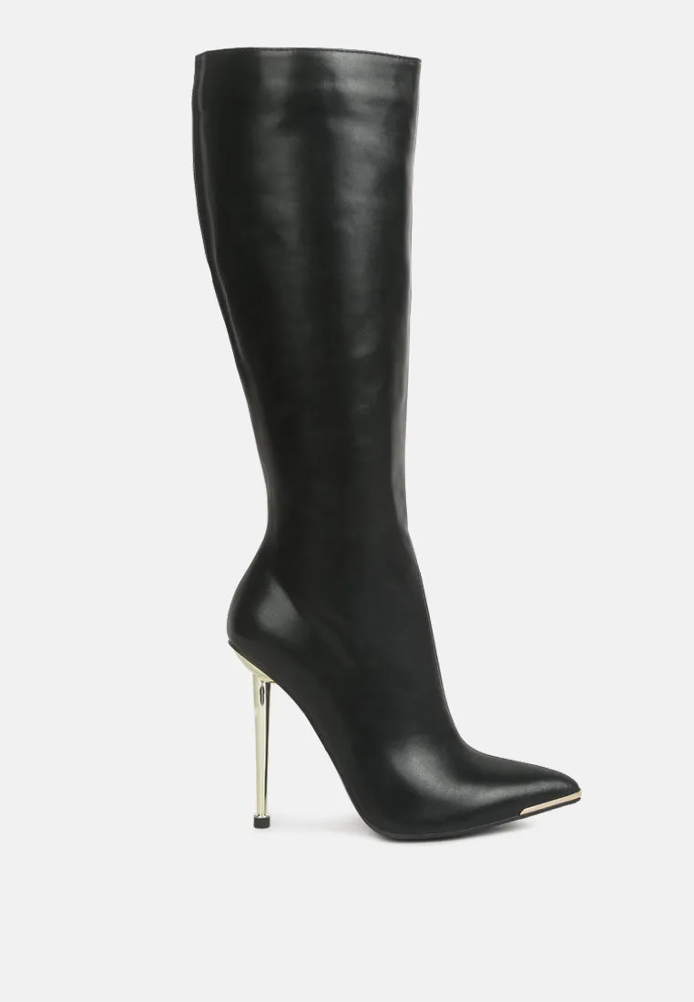 Hale Faux Leather Pointed Heel Calf Boots