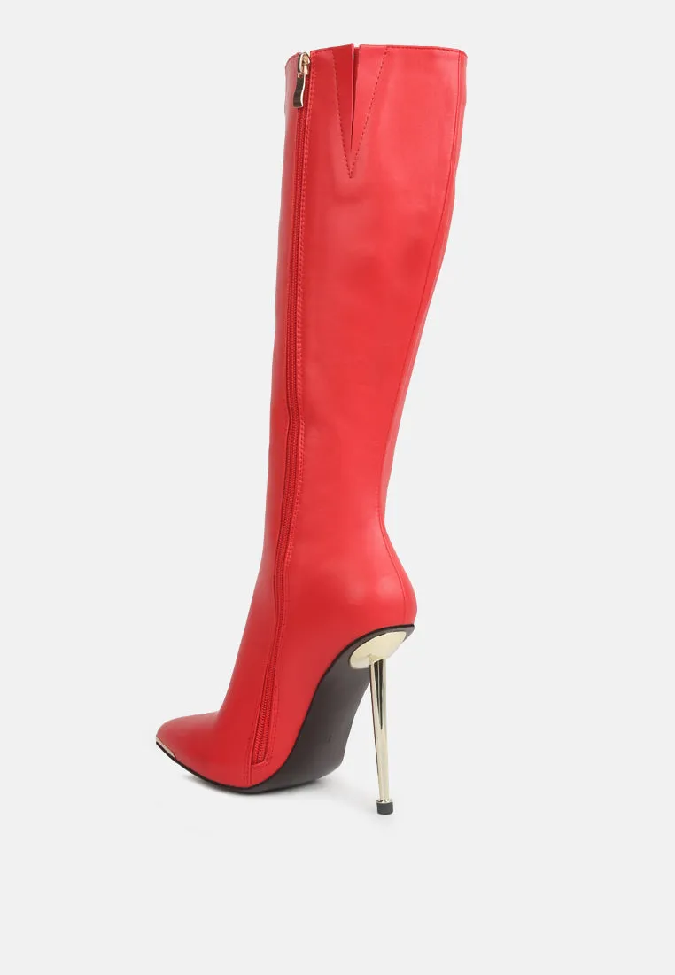 Hale Faux Leather Pointed Heel Calf Boots