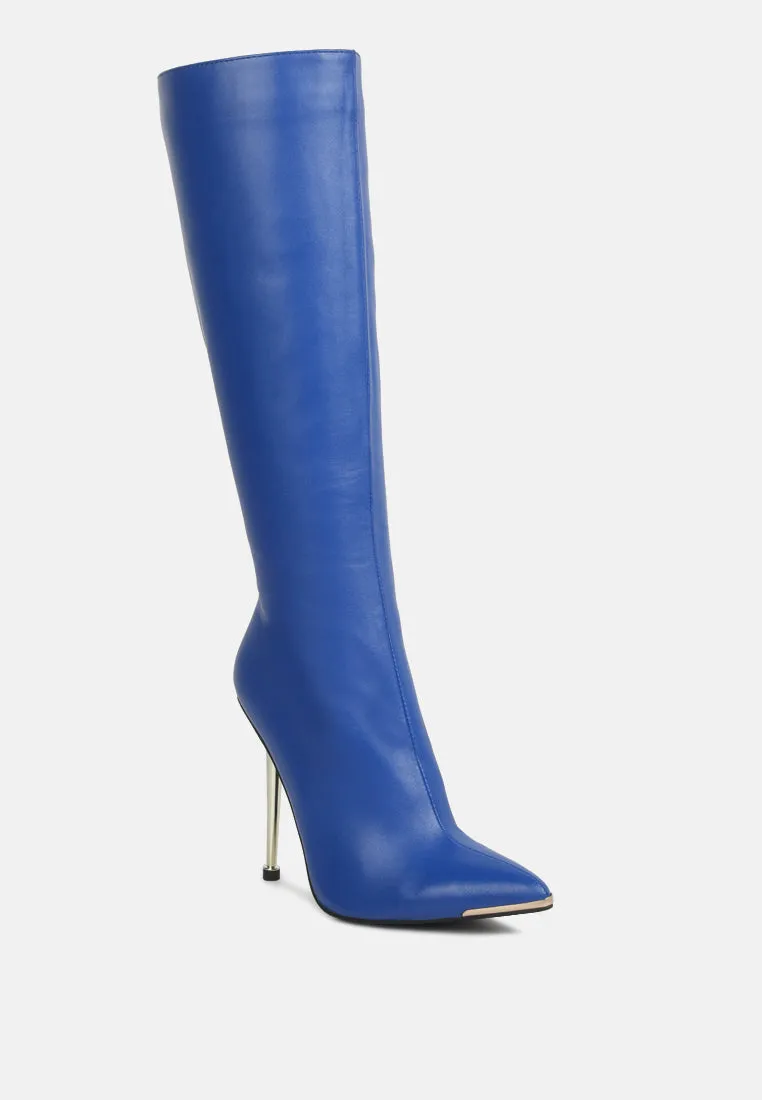 Hale Faux Leather Pointed Heel Calf Boots