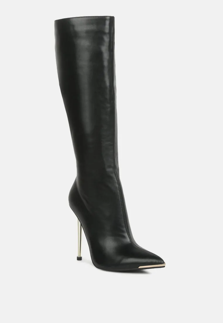 Hale Faux Leather Pointed Heel Calf Boots