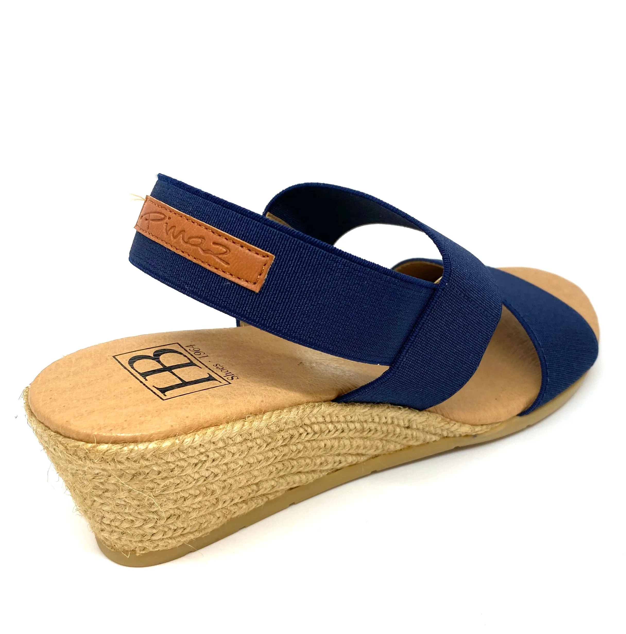 HB Shoes Ladies Sandy Navy Mid Wedge Heel Elastic Strap Sandal