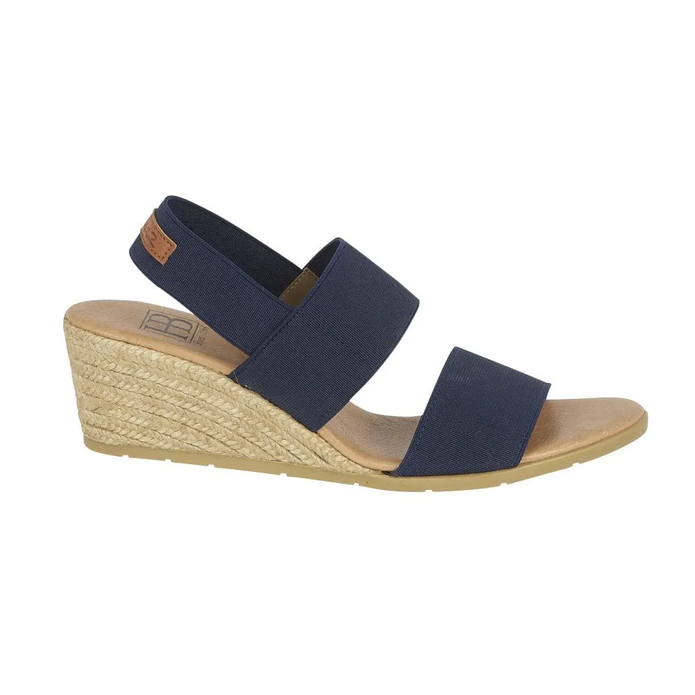 HB Shoes Ladies Sandy Navy Mid Wedge Heel Elastic Strap Sandal