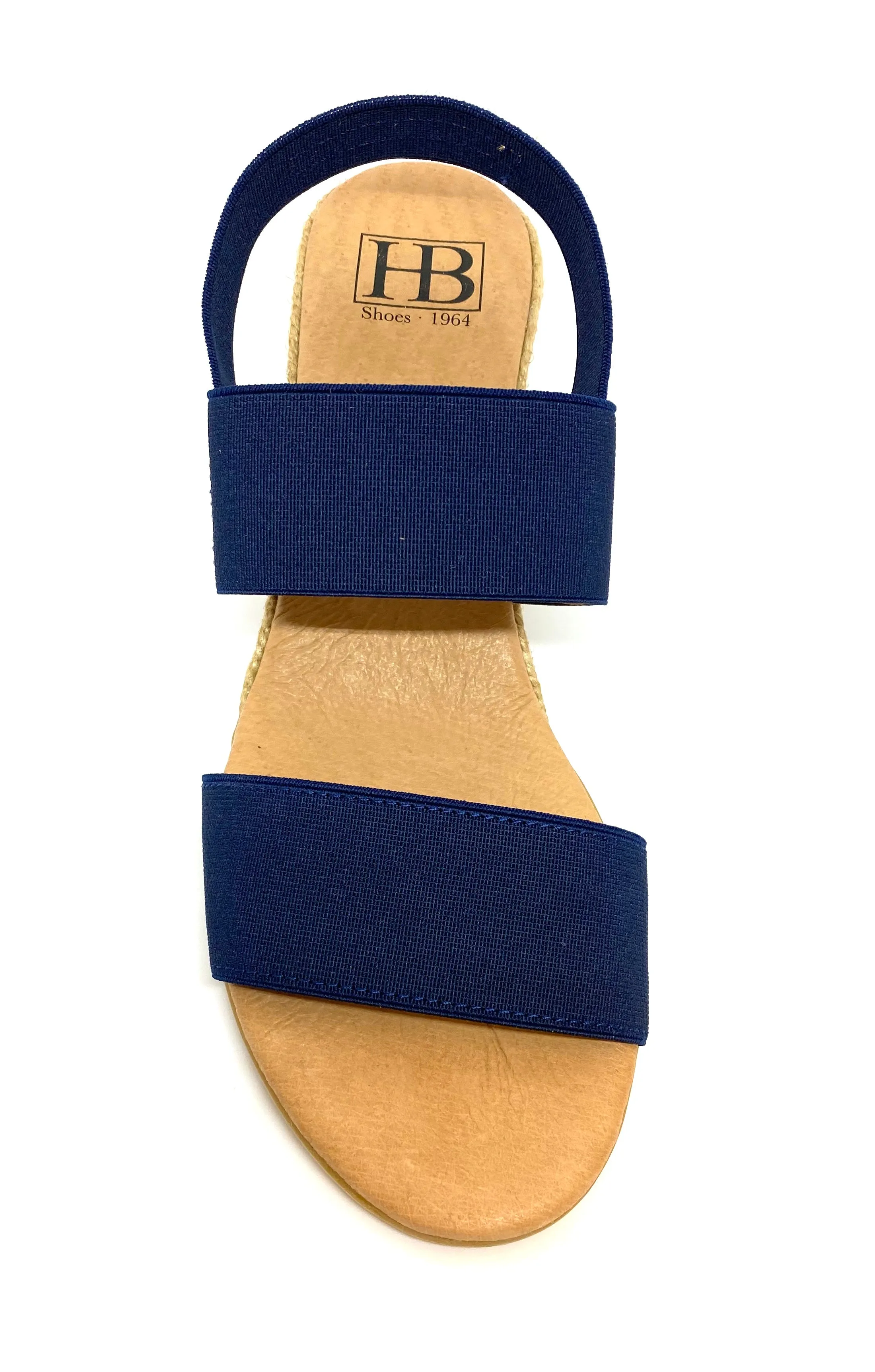 HB Shoes Ladies Sandy Navy Mid Wedge Heel Elastic Strap Sandal