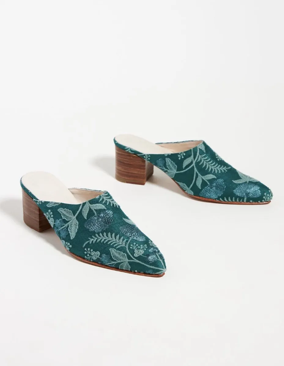 HEELED MULES EMBROIDERED X ANTHROPOLOGIE