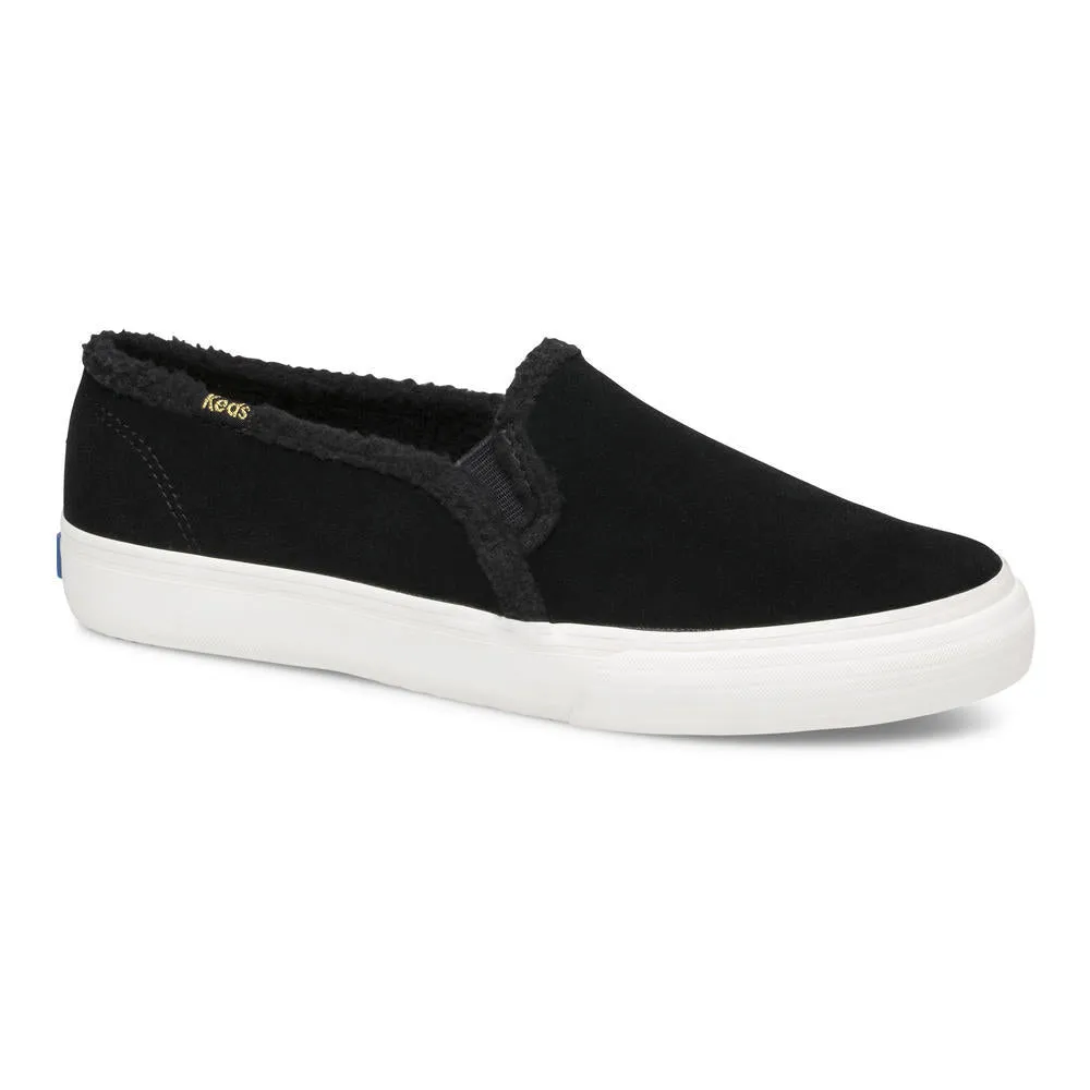 Keds Double Decker Black Suede Faux Shearling Slip On Sneaker