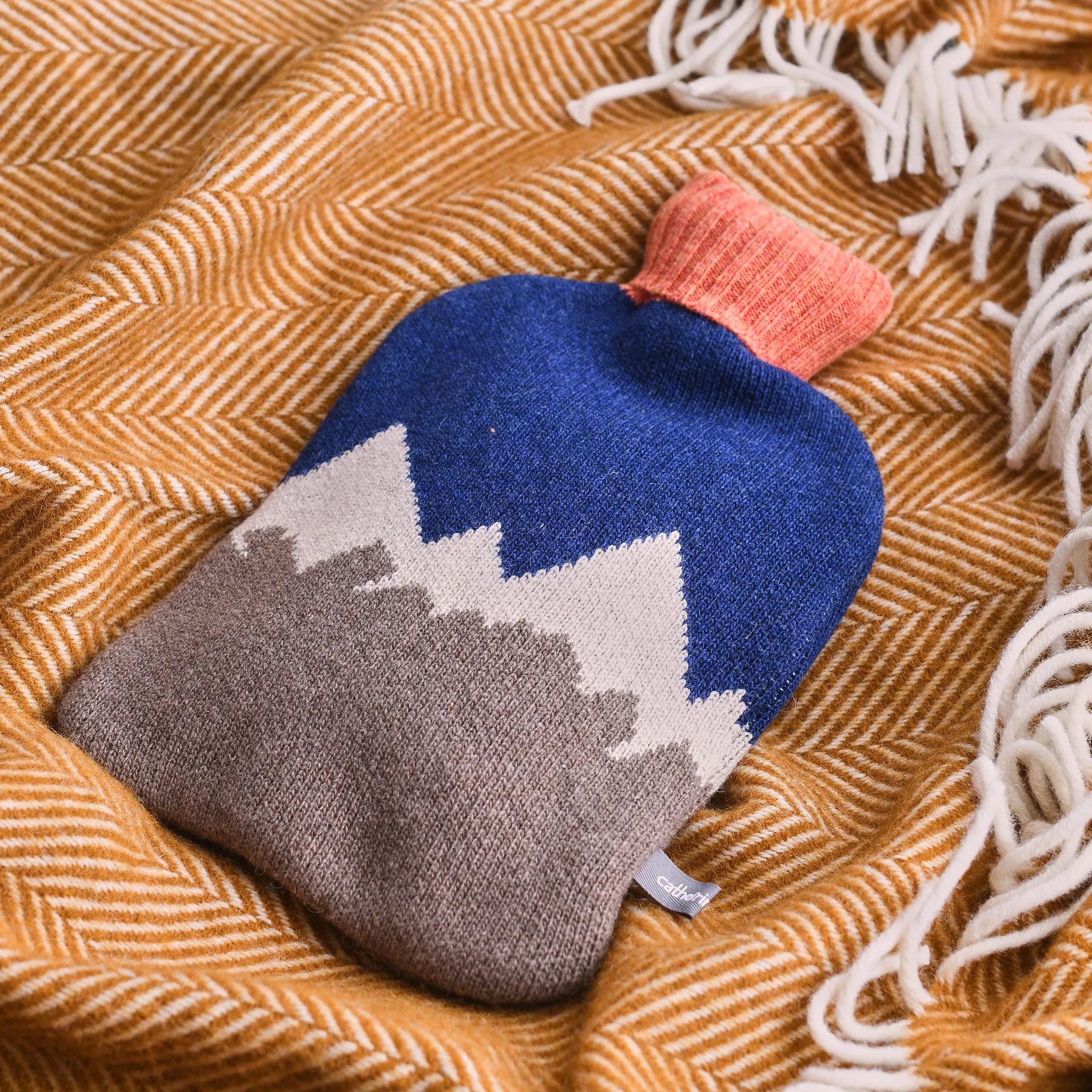 Lambswool Hot Water Bottle Cover - Navy Mountains