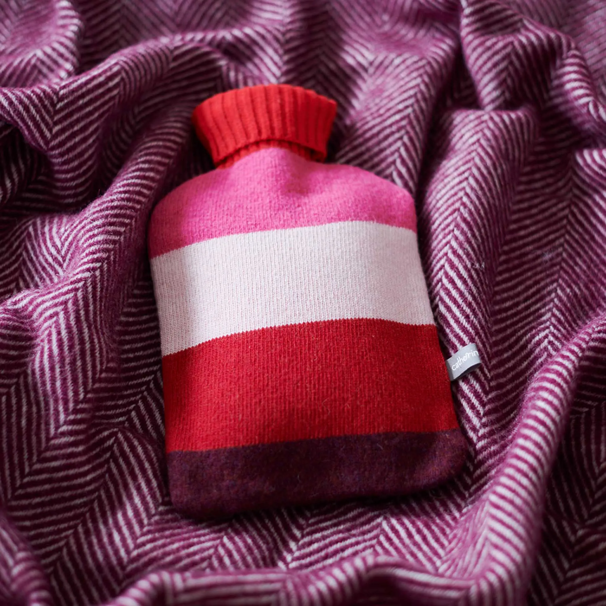 Lambswool Hot Water Bottle Cover - Red & Bright Pink Block