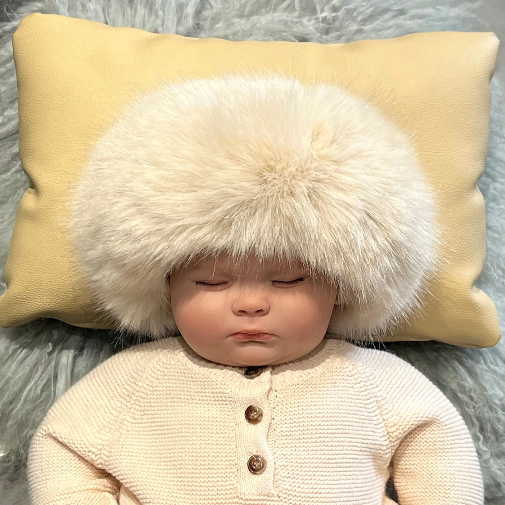 Light Beige Childrens Faux Fur Headband