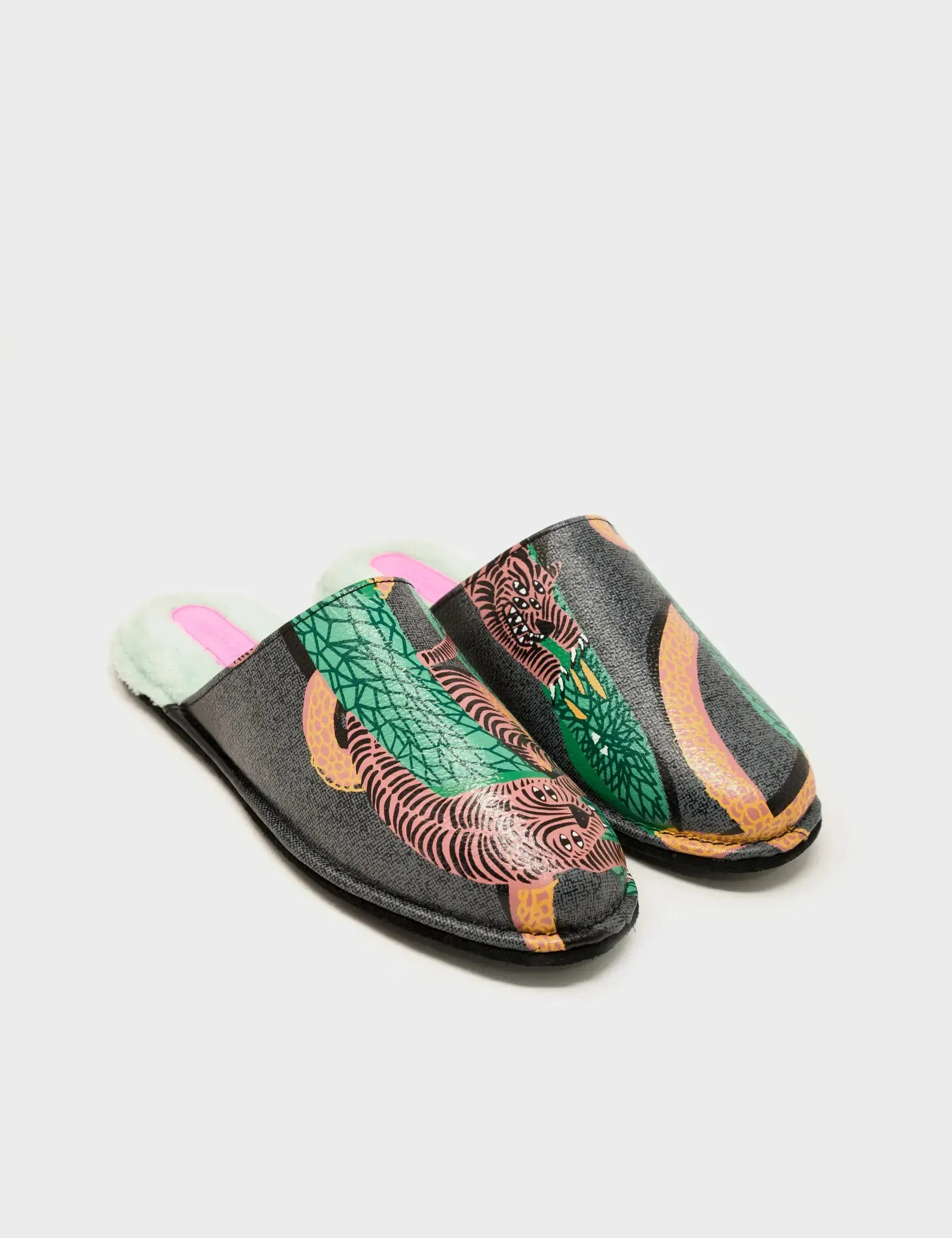 Marcelo Black Leather Slippers - Tangle Tales Print