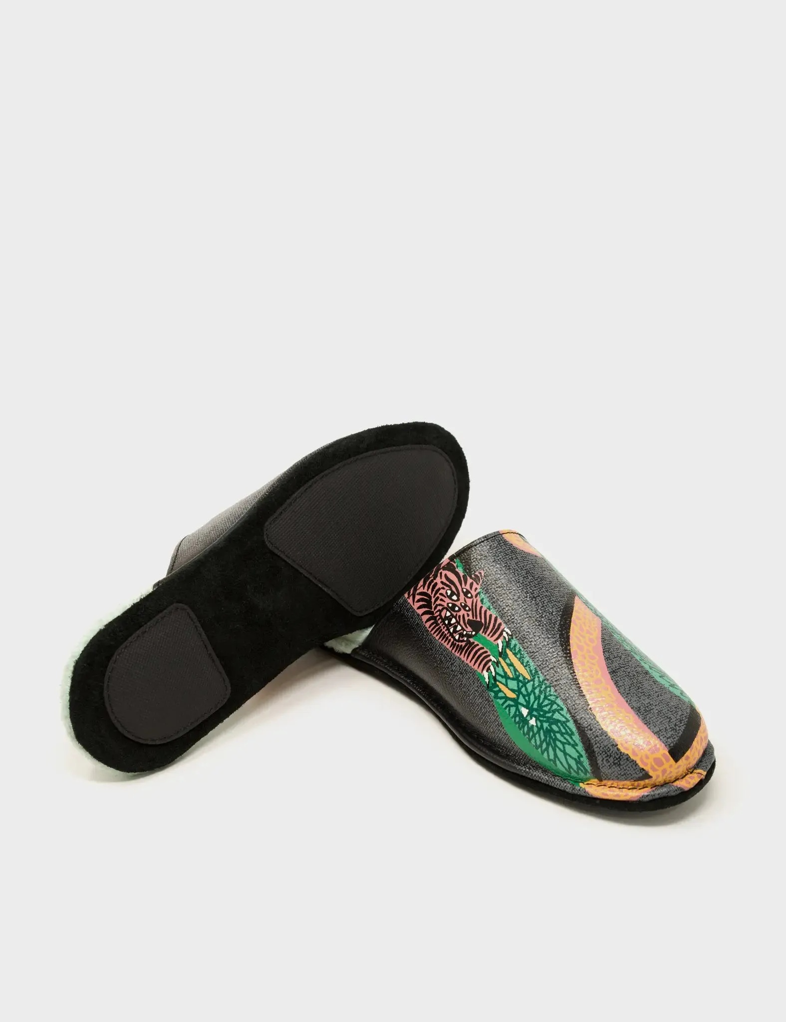 Marcelo Black Leather Slippers - Tangle Tales Print