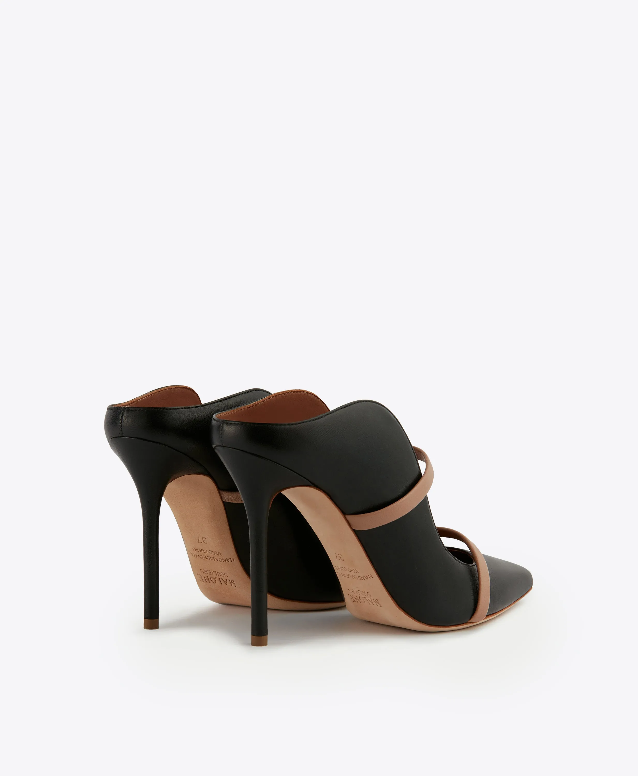 Maureen 100 Black & Blush Leather Mules