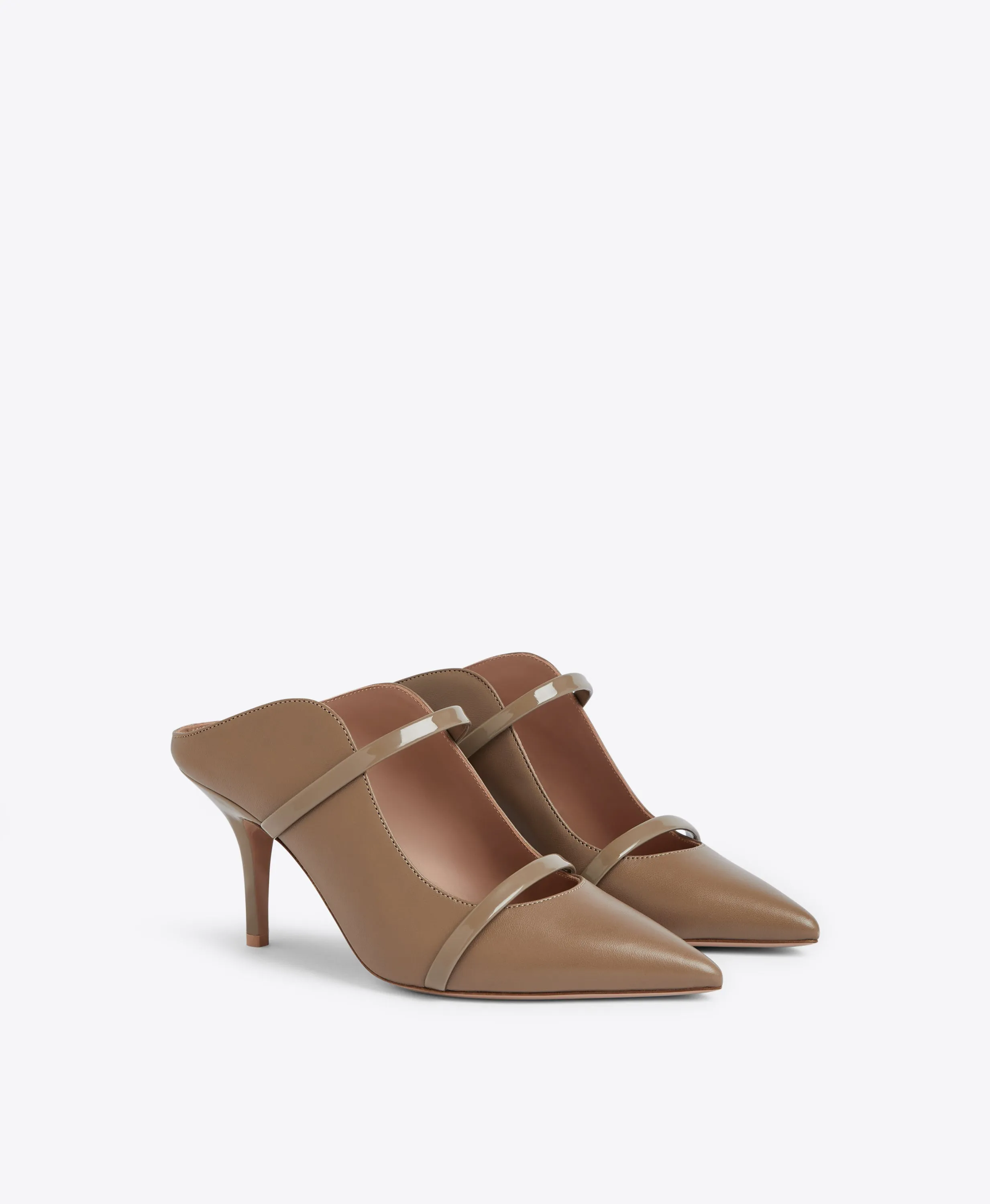 Maureen 70 Taupe Leather Mules