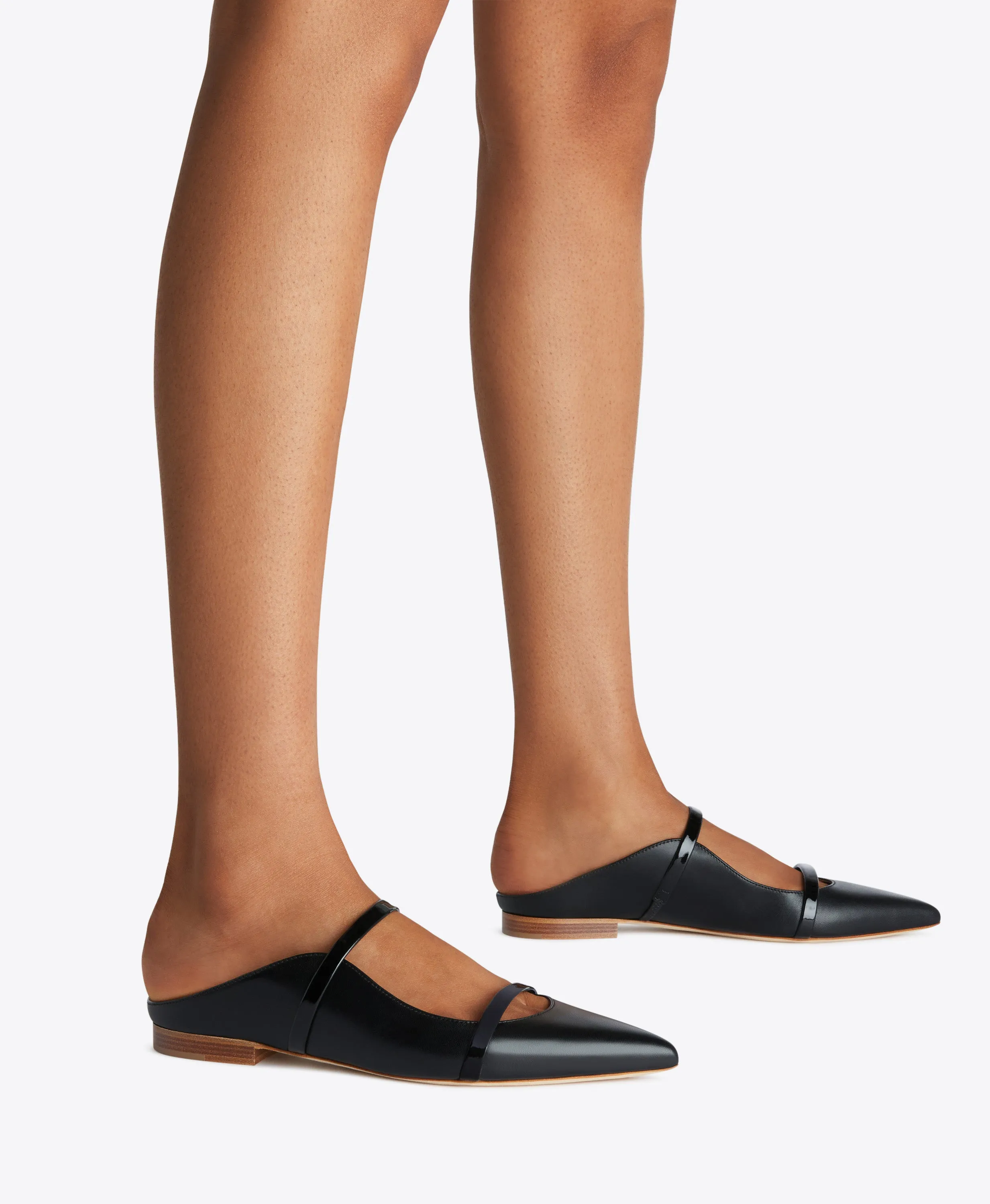 Maureen Black Leather Flat Mules