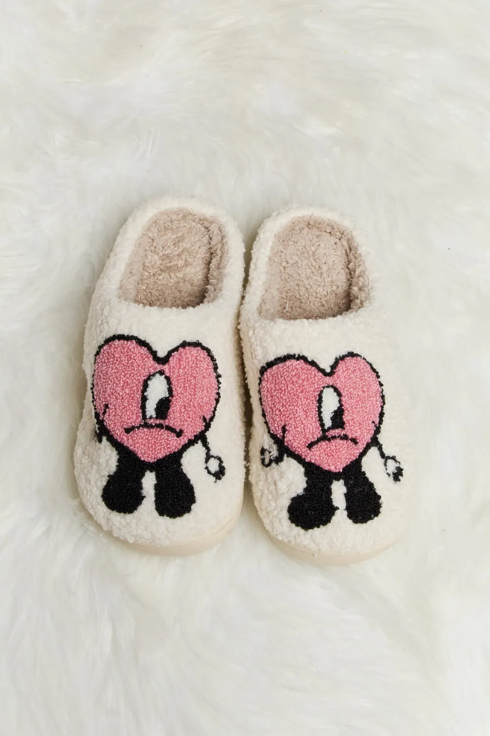 Melody Love Heart Print Plush Slippers